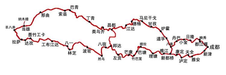 川藏线318路线图住宿及景点图（318国道全程地图 川藏线）